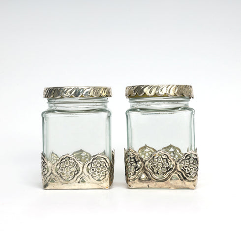 German Silver—Set of 4 Glass Jars